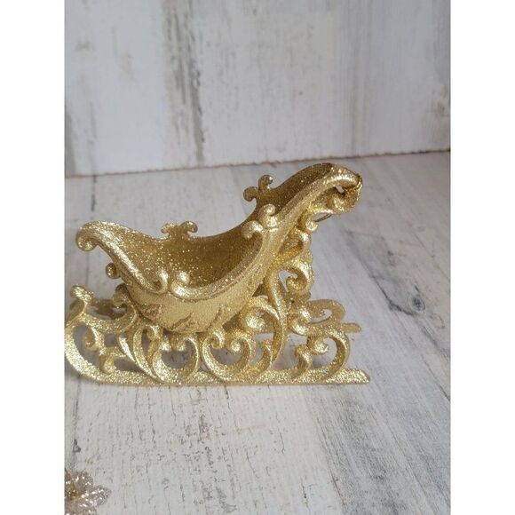 Glitter golden pinecone stocking sleigh ornament Xmas set - Picture 4 of 9